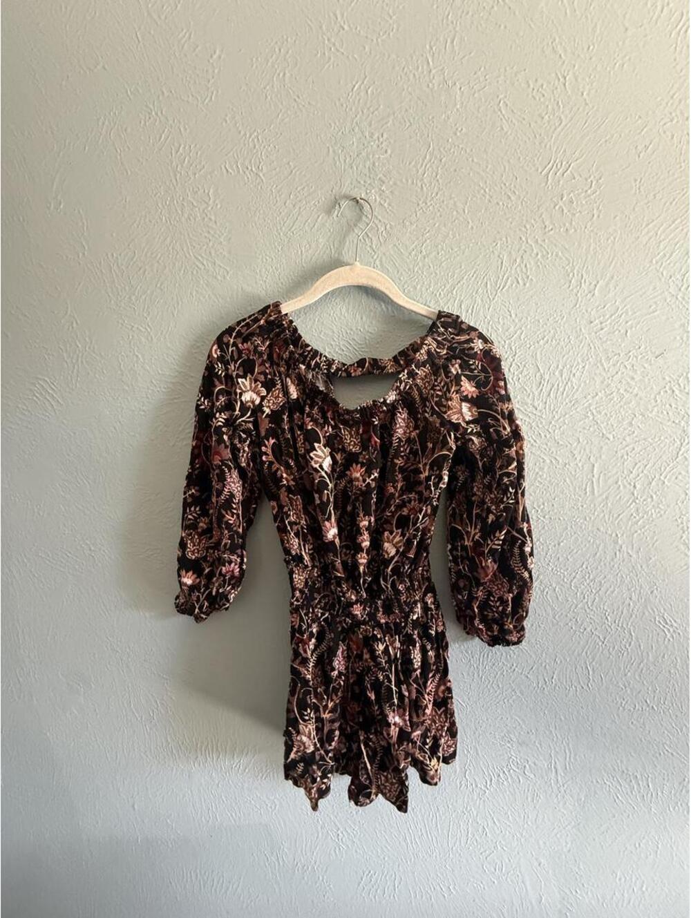 Free People Black Brown floral print Romper